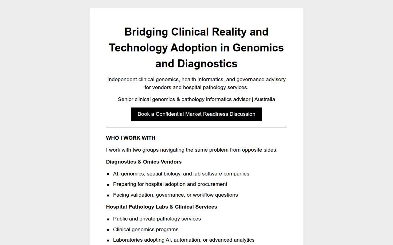 Genomics Governance | Clinical Adoption & Informatics Advisory